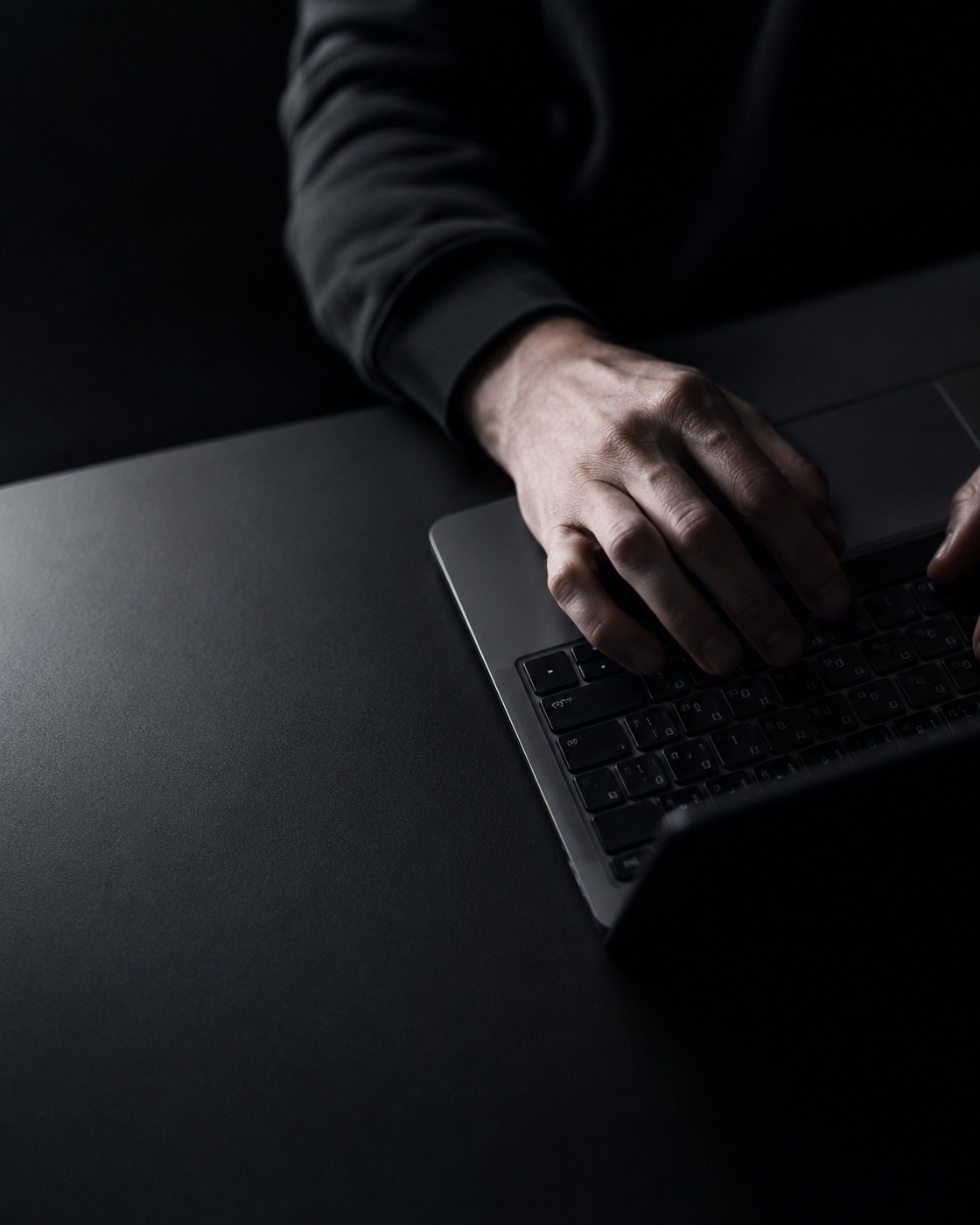 Hände tippen auf einer Laptop-Tastatur